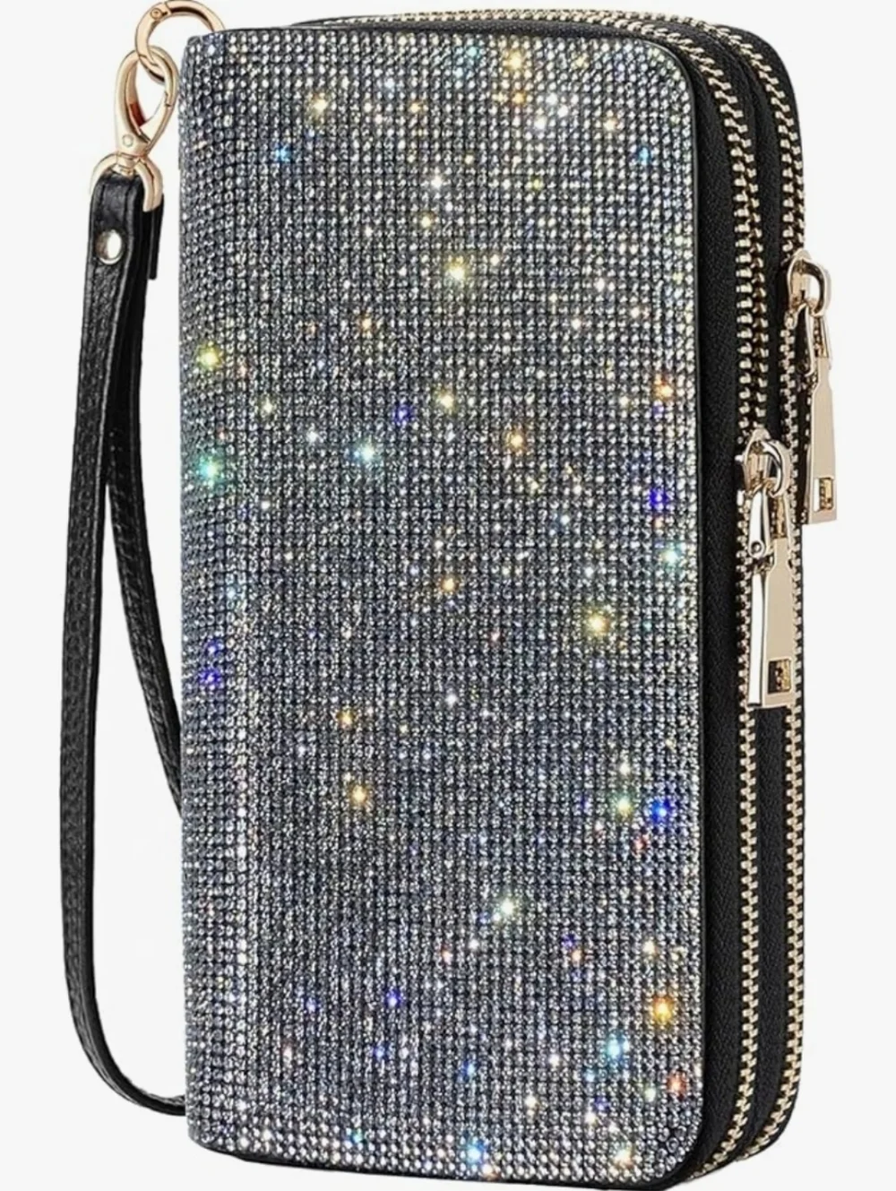 Sparkling Rhinestone Wristlet Clutch Wallet - Black
